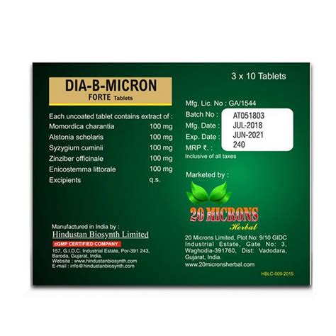 Buy 20 Microns Herbal Dia B Micron Forte Tablet 30s Online At Best