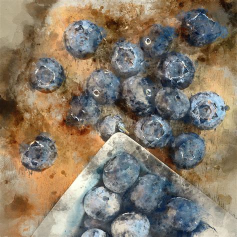 Digital Watercolor Painting Of Fresh Summer Blueberries Photograph By