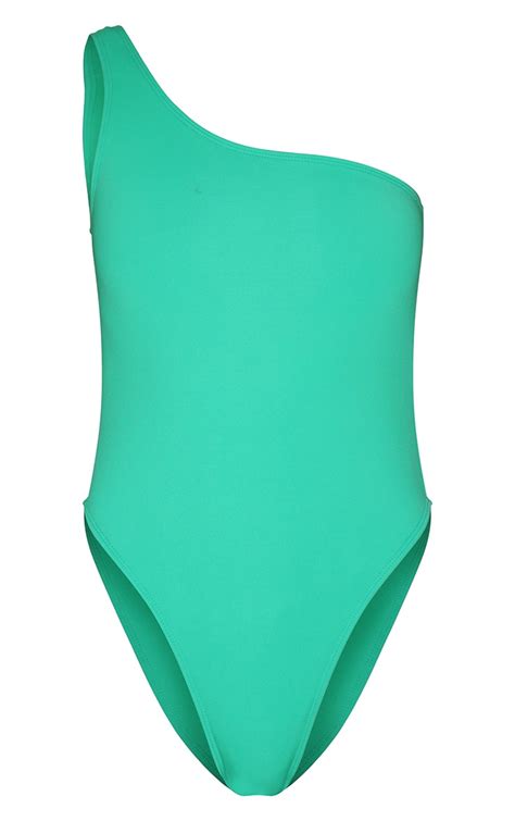 Green One Shoulder Scuba Swimsuit Swimwear Prettylittlething