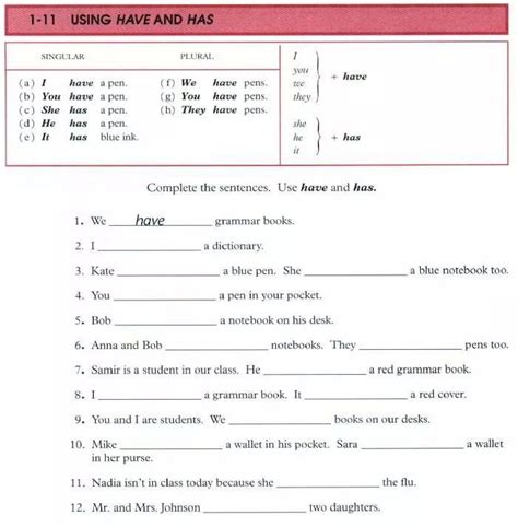 Copy onto some paper (or print) and fill in the blanks with the correct form of the verb to complete each sentence. Exercise "Have" or "has". | Educacion