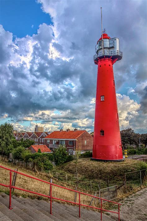 Tall Red Lighthouse In Holland In Hdr Detail Photograph By Debra And