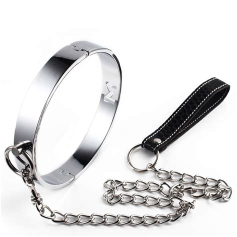 new stainless steel neck collar with chain set bondage lock slave bdsm restraints posture collar