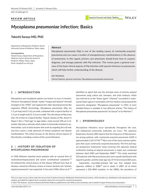 Pdf Mycoplasma Pneumoniae Infection Basics