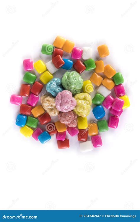 Six Pieces Of Chewed Bubble Gum Surrounded By Unchewed Squares Top Down