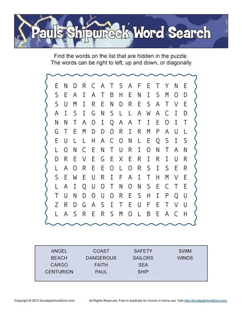 Pauls Shipwreck Word Search Bible Activities For Children