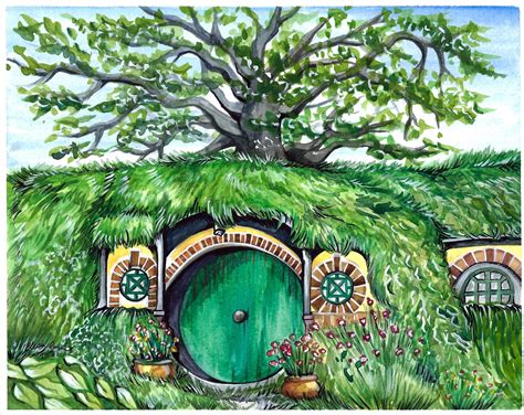 Baggend Hobbit Hole Hobbiton Watercolor Print From Lord Of The Etsy