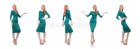 Beautiful Woman In Blue Dress Isolated On White Stock Image Image Of Fashion Holding 174338657