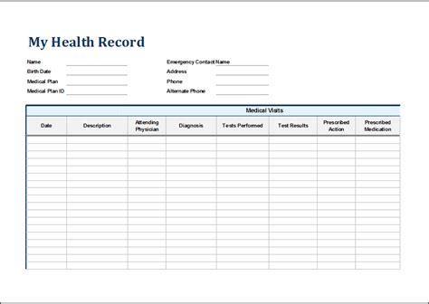 Printable Personal Health Record Template Printable Templates