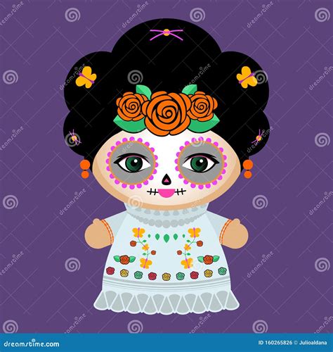 Day Of The Dead Classic Mexican Catrina Doll And Ornaments Cartoon