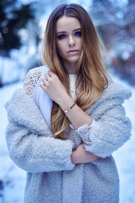 Model Brunette Long Hair Kristina Bazan Frontal View White Coat