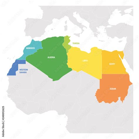 North Africa Region Colorful Map Of Countries In Northern Africa