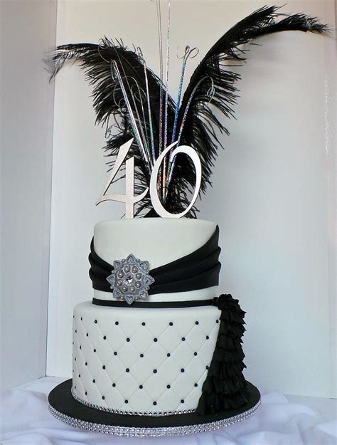 Black White And Silver Elegant 40th Birthday Cake Cakesdecor