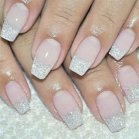 Silver And White Glitter French Tips ♡♥♡♥♡♥ Wedding Nails Glitter