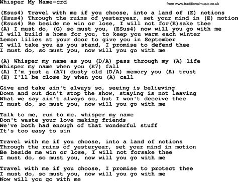 Whisper My Name By Gordon Lightfoot Lyrics And Chords