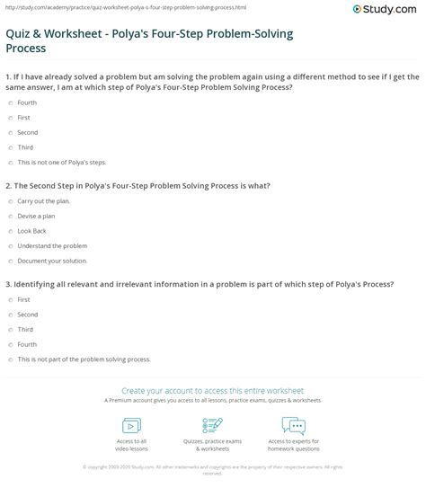 Quiz And Worksheet Polyas Four Step Problem Solving