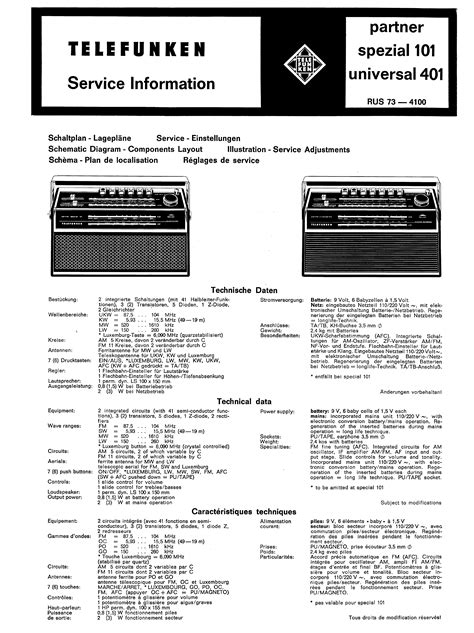 Telefunken Spezial 101 Universal 401 Sm Service Manual Download