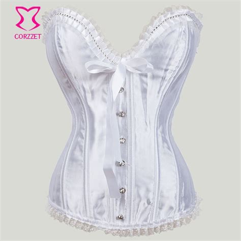 Rhinestone And Victorian Lace Bridal Corsets And Bustiers Satin White