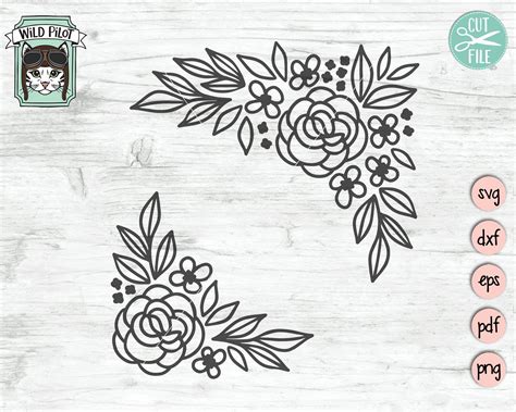 Wedding Stencils Flower Svg Files Corner Borders Sketches Simple