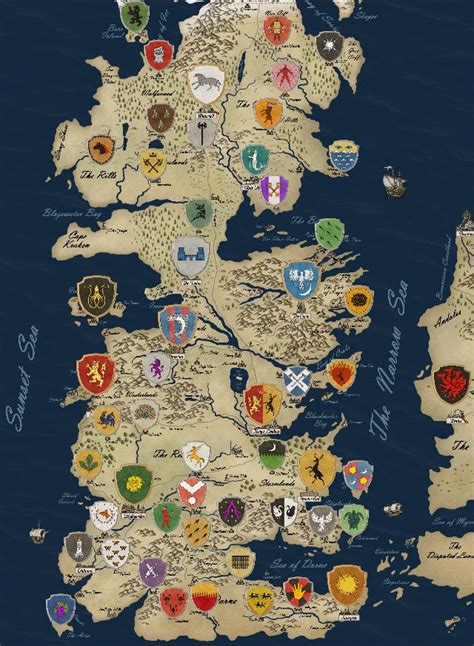 Game Of Thrones Houses Mapa Westeros E Cidades Grátis Poster Home Deco