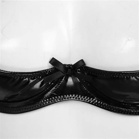 Womens Sexy Wet Look Patent Leather Quarter Cup Bra Bustier Top Harness