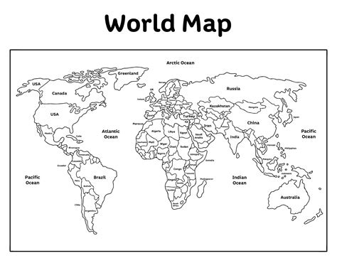 10 Best Black And White World Map Printable Printablee