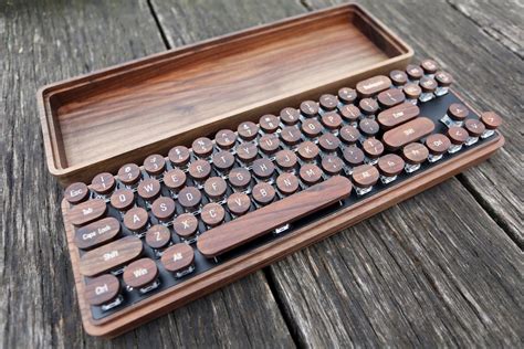 Crolander Wooden Keyboard Steampunk Keyboard Retro Typewriter Keyboard