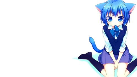 Hd Wallpaper Anime Anime Girls Cat Girl Nekomimi Short Hair Blue