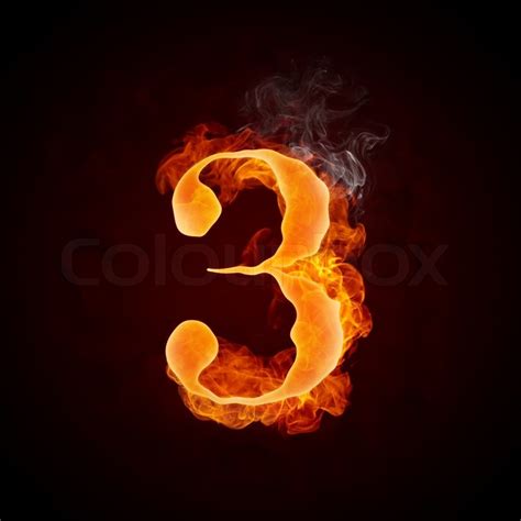 Fire Number 3 Isolated On Black Stock Image Colourbox