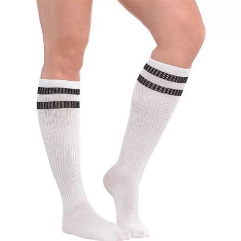 white stripe athletic knee high socks 19in party city