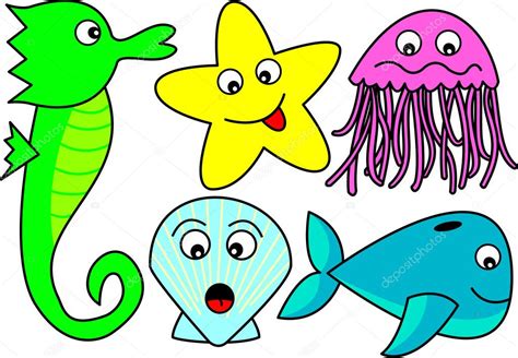 Cute Cartoon Sea Creatures — Stock Vector © Themightyshrub