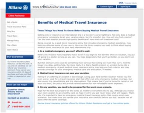 Allianz travel insurance covers you and your family when you travel domestically or overseas covers accidental death and permanent disablement Access America - Medical Travel Insurance | Allianz Travel Insurance