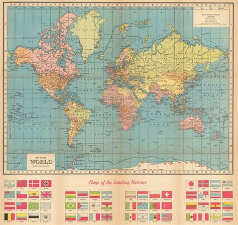Digital World Map Poster Antique Digital World Map Printable Atlas