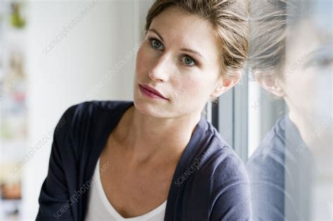 Close Up Of Woman Leaning On Window Stock Image F005 2247 Science