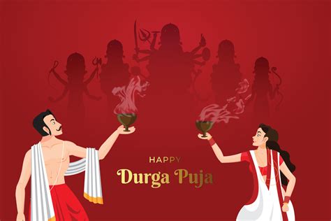 Pareja Realizando Danza Dhunuchi En Durga Puja Con Maa Durga En Segundo
