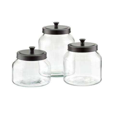 Glass Canisters With Matte Black Lids The Container Store Kitchen Jars Kitchen Counter