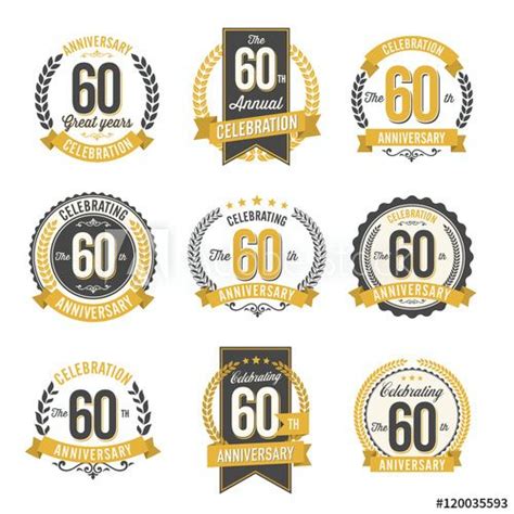 Set Of Retro Anniversary Badges 60th Year Celebration Anniversary