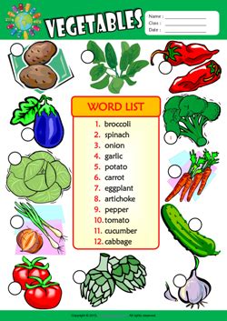 Five of the vocabulary words follow the body part + ache pattern. Vegetables ESL Printable Worksheets For Kids 3
