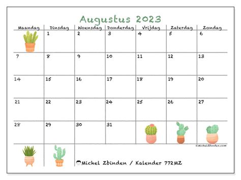 Kalender Augustus 2023 Om Af Te Drukken “62mz” Michel Zbinden Be