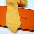 Authentic Vintage Hermes Faconnee Raised H Tie in Yellow