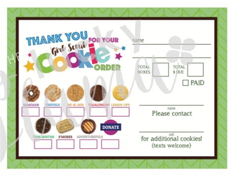 Lbb Girl Scout Cookie Order Formreceipt 8 Cookies Gf Etsy