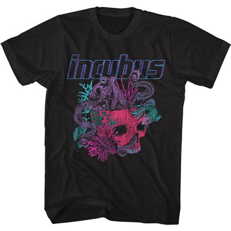 Incubus Logo And Octopus Skull Black T Shirt