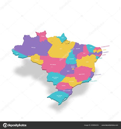 Brazil Political Map Administrative Divisions Federative Units Brazil Colorful Vector Stock