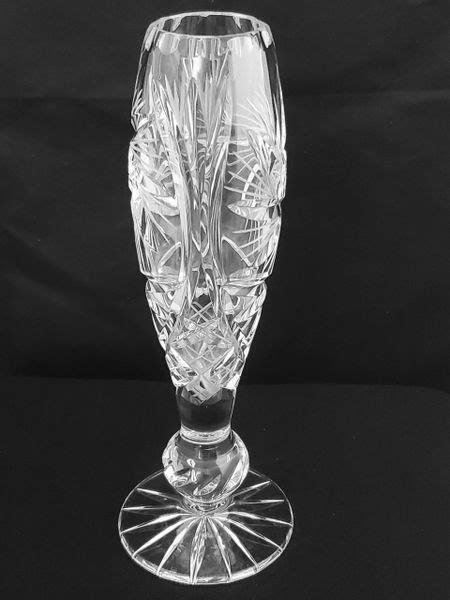 Vintage Lead Crystal Footed Bud Vase Star Pinwheel Pattern 8h