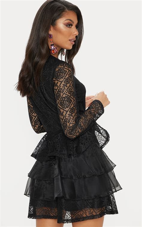 black lace tiered dress dresses prettylittlething aus