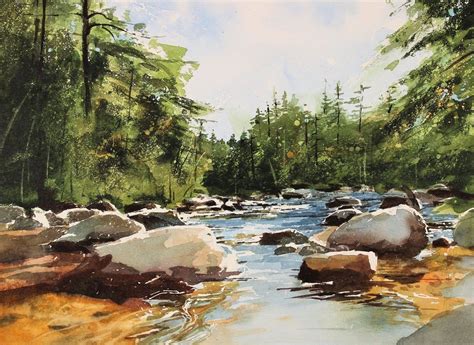 Mountain River Watercolor Art Landscape Watercolor Landscape