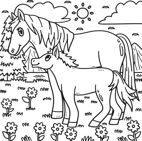 Mother Horse And Foal Coloring Page For Kids 16920911 Vector Art At