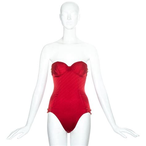 Christian Dior By John Galliano Red Monogram Bodysuit Ss 2004 At