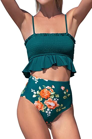 Amazon Com CUPSHE Women S High Waist Bikini Swimsuit Ruffle Smock