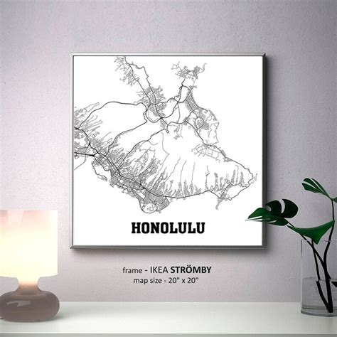 Honolulu Hawaii Map Print Honolulu Square Map Poster Etsy