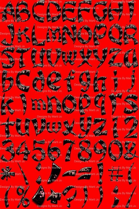 Black Oriental Alphabet Letters Digital Clipart Printable Etsy
